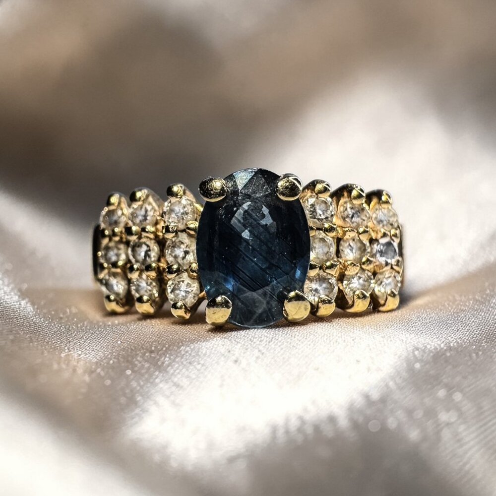 Vintage Effy 14K Gold Blue Sapphire Diamond Ring | Natural Sapphire Ring |Size 5 - Picture 14 of 16